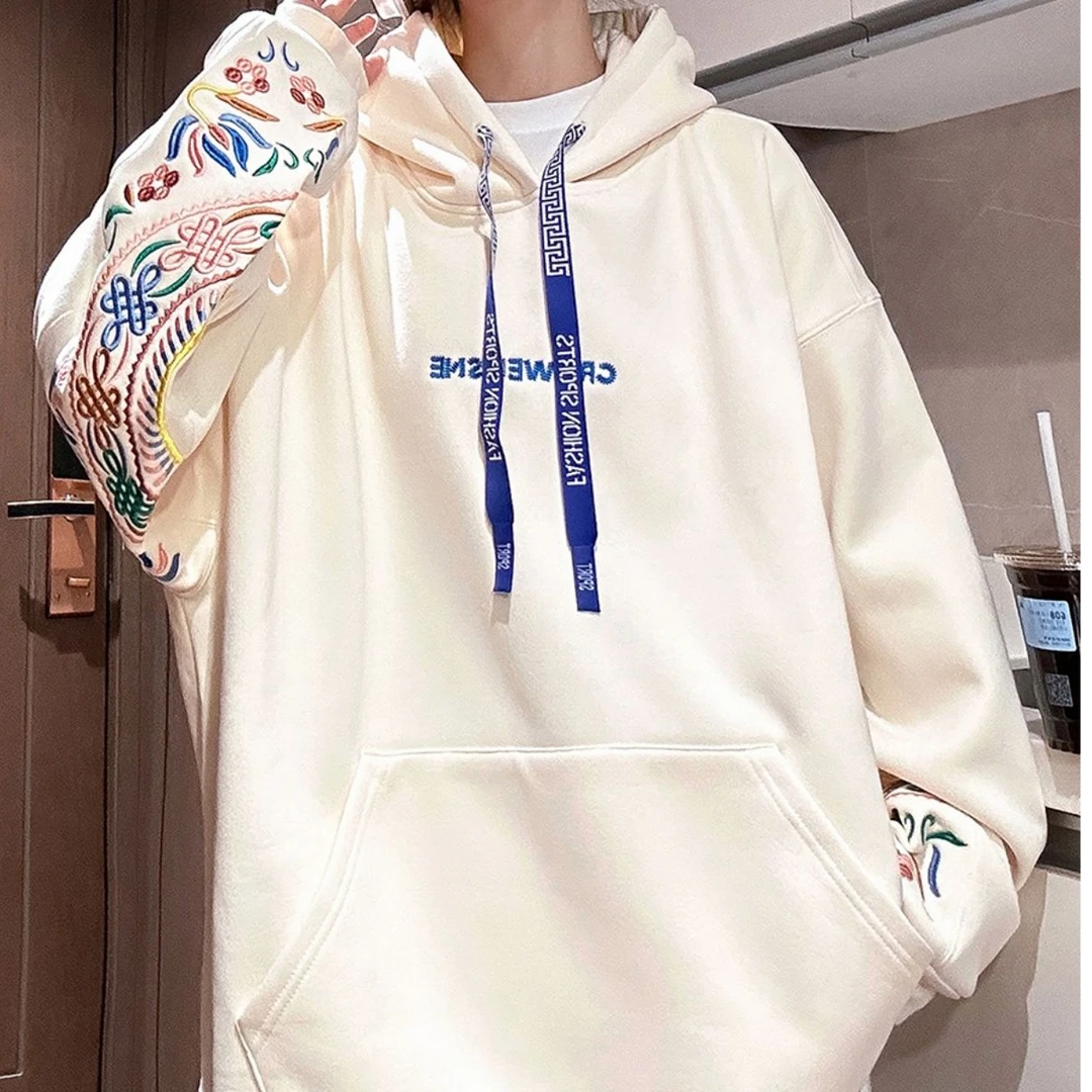 中国民族风刺绣连帽卫衣男女秋冬高级感大码小众设计感情侣装外套