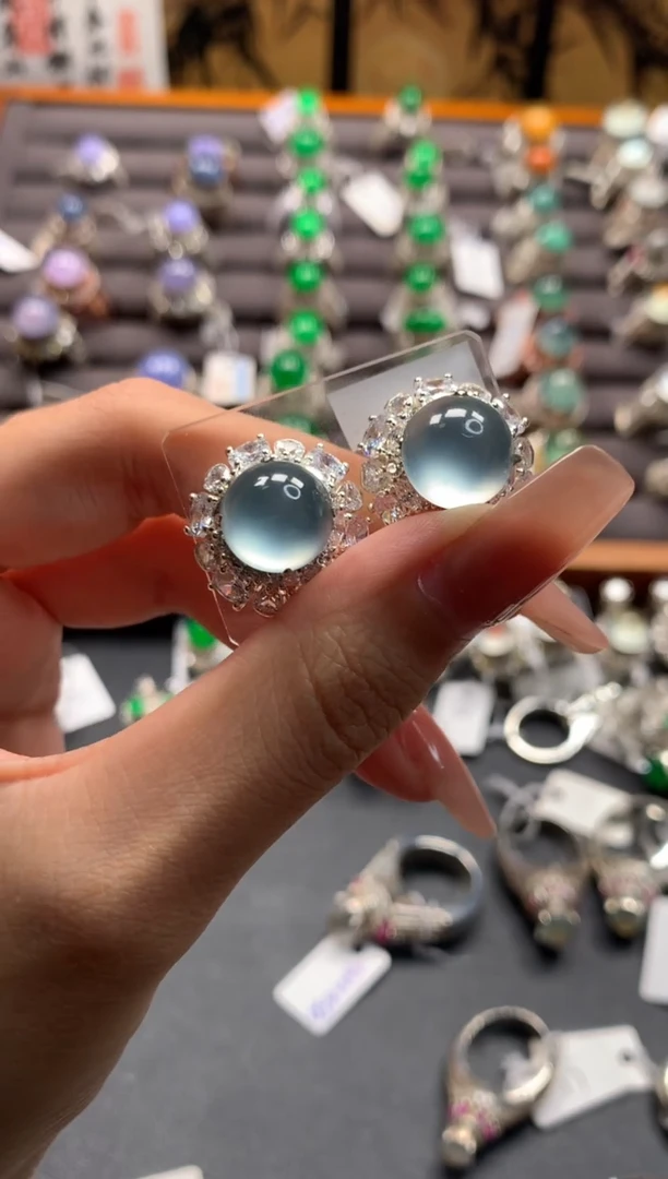 翡翠裸石未镶嵌三**姨冰蛋戒面裸石缅甸翡翠