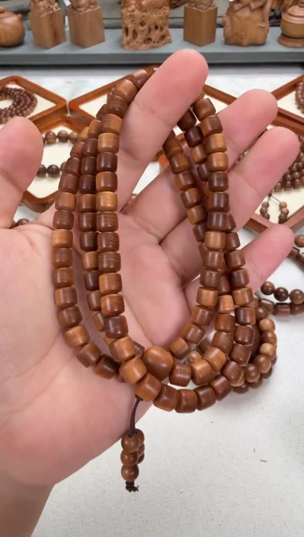 檀香木手串/手链6.5X7横纹桶珠108颗百年2号 印度老山檀香