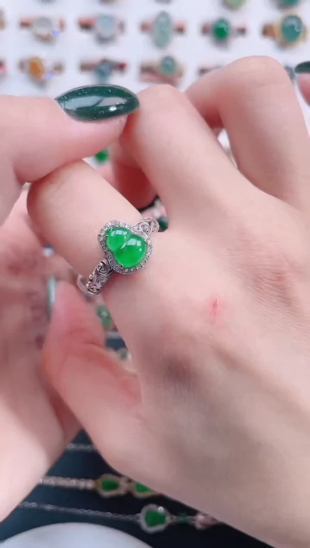 银S925镶嵌戒指翡翠天然翡翠