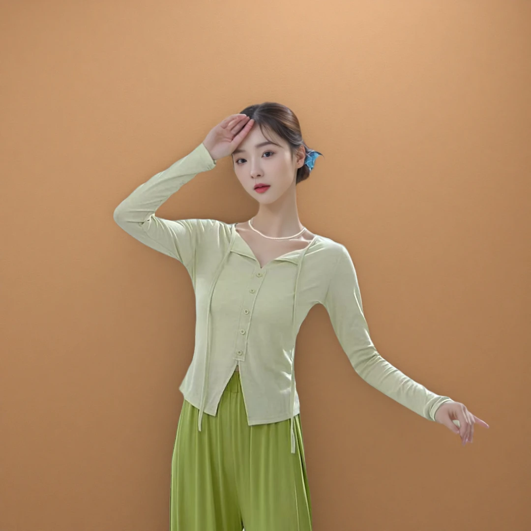 25605设计感翻领系带形体服上衣中国舞成人舞蹈服