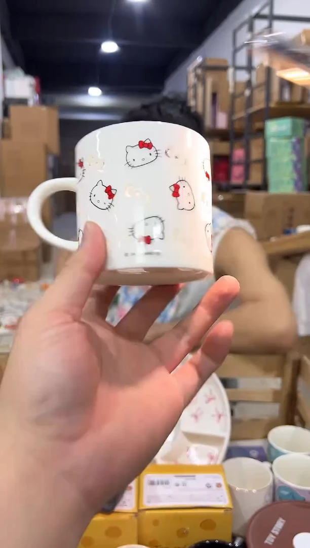 瓷片白色kt猫镂空水杯