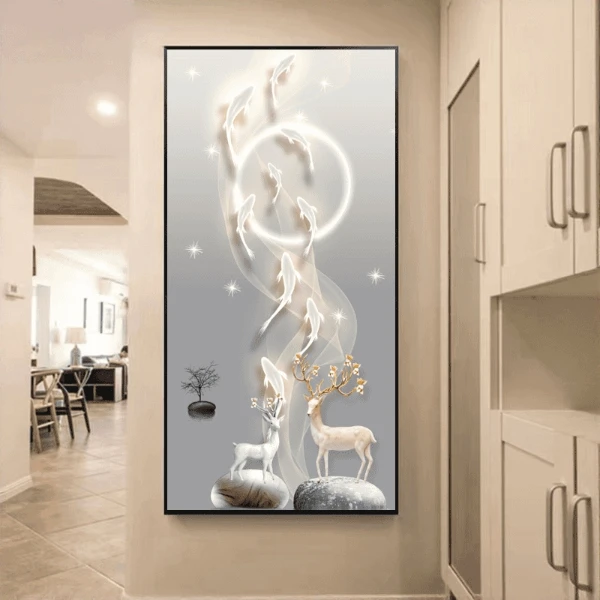 【九鱼糜鹿】客厅墙壁壁画用品晶瓷正版镶钻挂画装饰画玄关装饰画