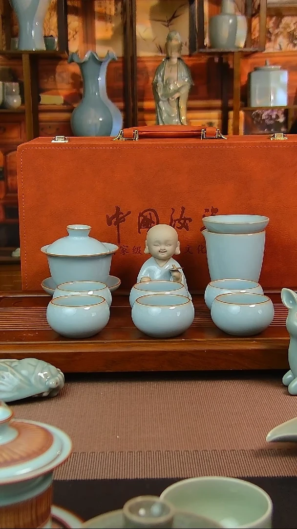 汝瓷茶具原矿汝瓷福利盖碗套装，一级品