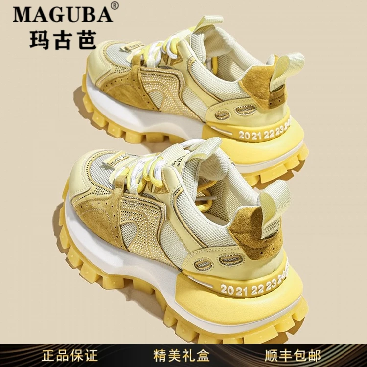 玛古芭女鞋厚底轻便老爹鞋2025新款秋冬网面阿甘鞋爆款休闲运动鞋