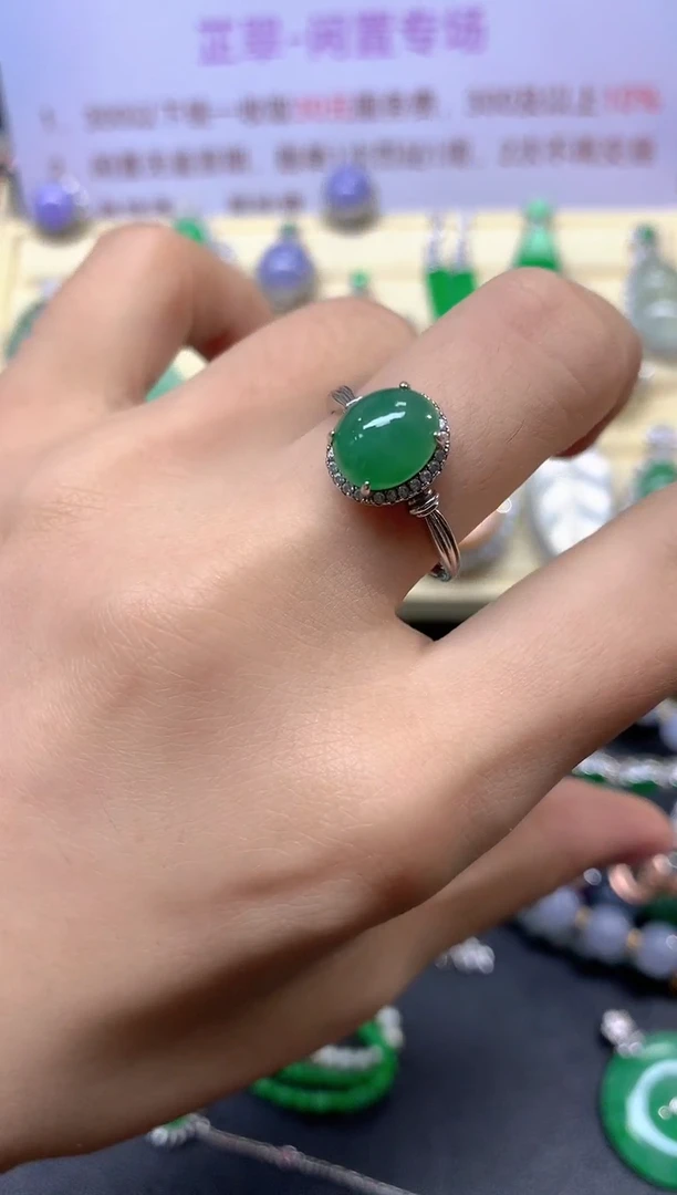 翡翠戒指银S925镶嵌戒指|100+30