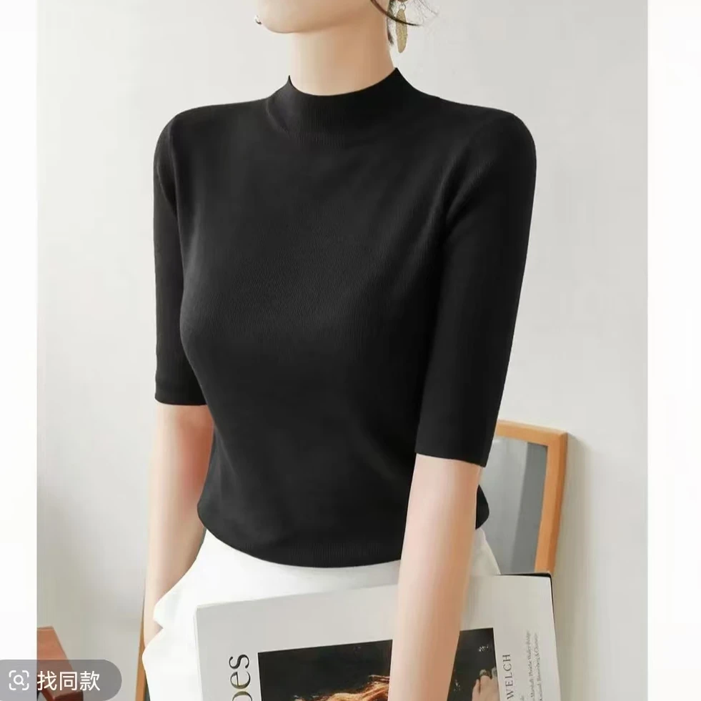 秋季新款时尚半高领中袖打底衫针织衫 女士打底衫毛衣 22101