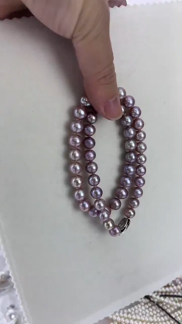 颈饰银S925镶嵌淡水珍珠天然珍珠极光星空紫项链8-10