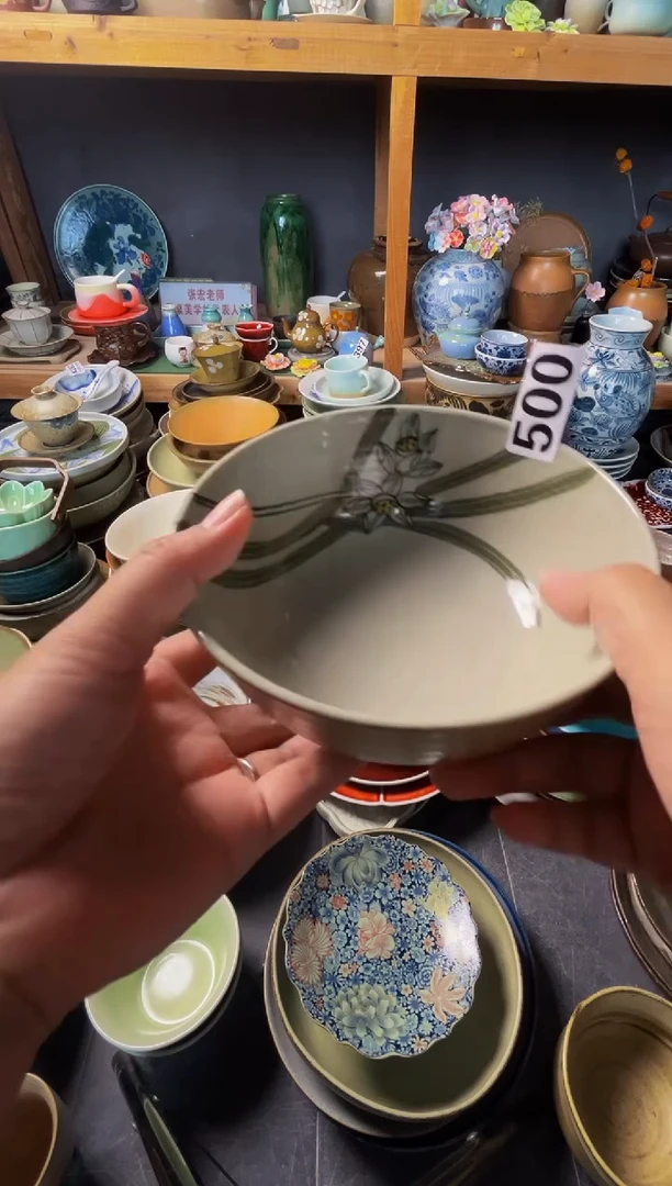 瓷片三*茶500  手绘高脚兰花甜品碗