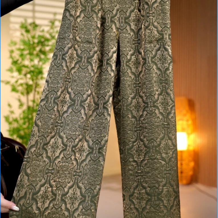 【烁玉鎏金】双面穿原创高定宽松阔腿裤复古长裤轻奢休闲裤-cc0012