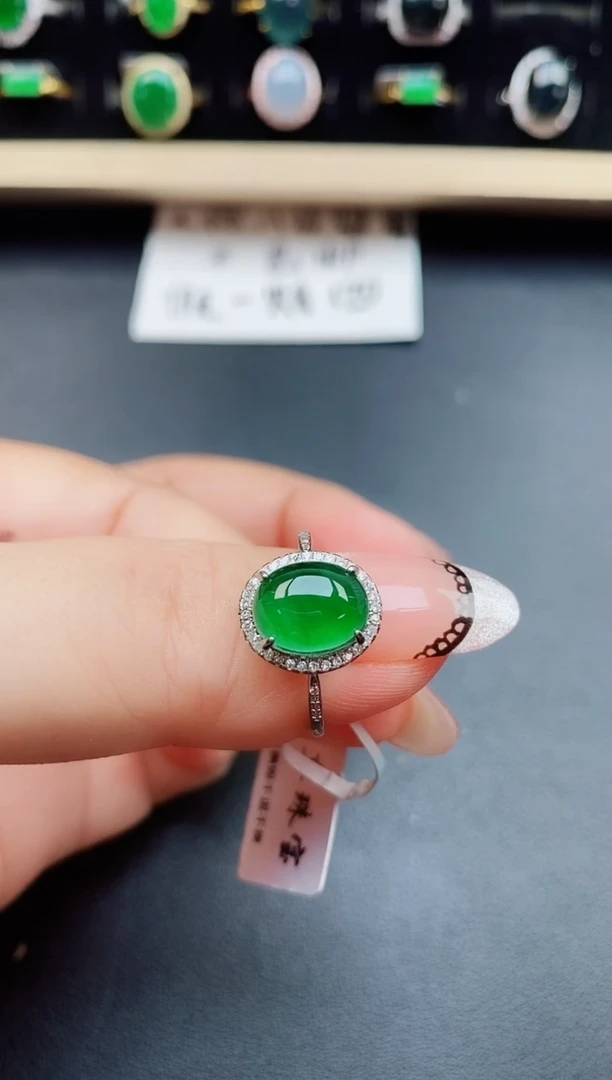 翡翠戒指银S925镶嵌5080