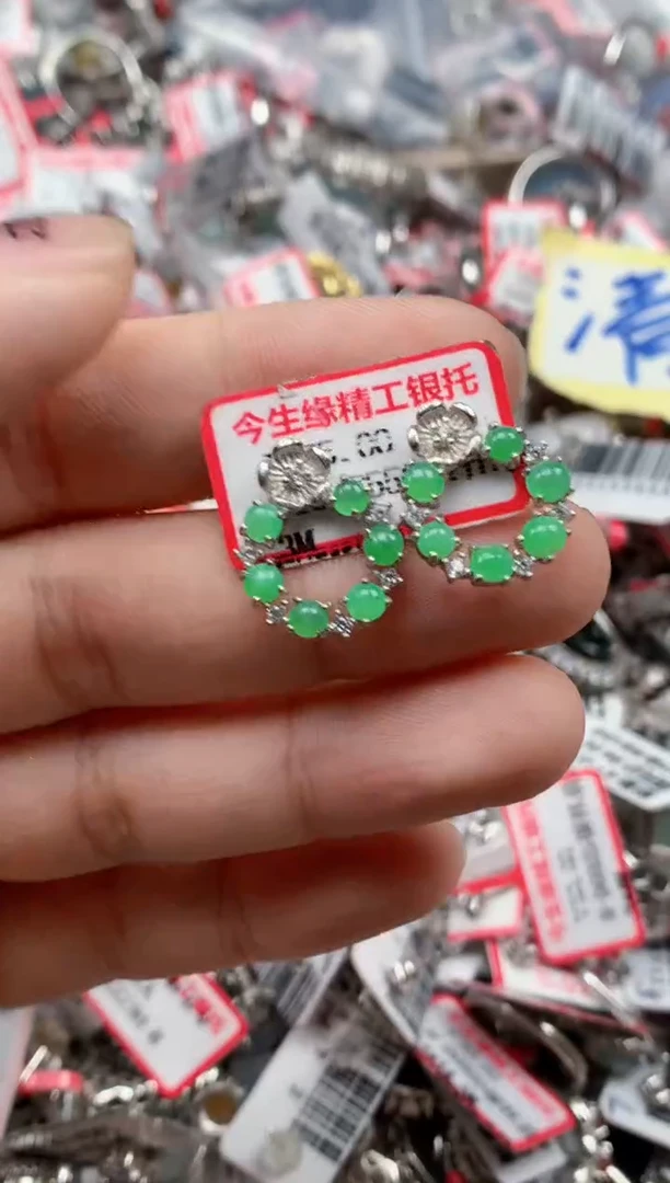 银S925镶嵌戒指翡翠天然A货缅甸翡翠