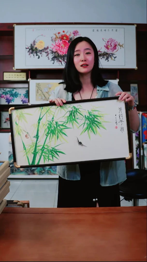 书法竹子~蝉35*67厘米带框