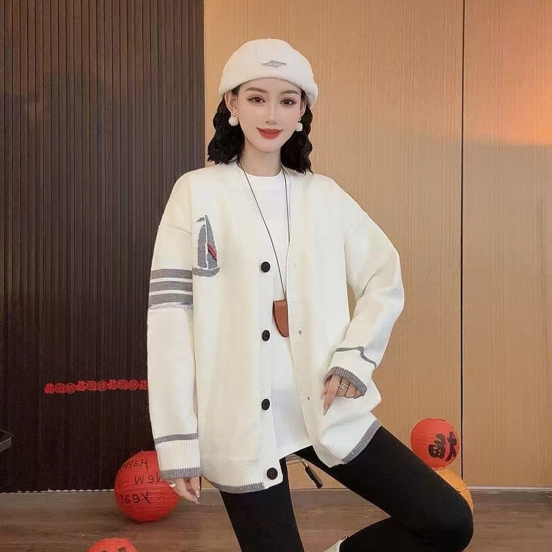 XIAOJIA 2025春季新款重磅提花开衫帆船工艺韩版一件过