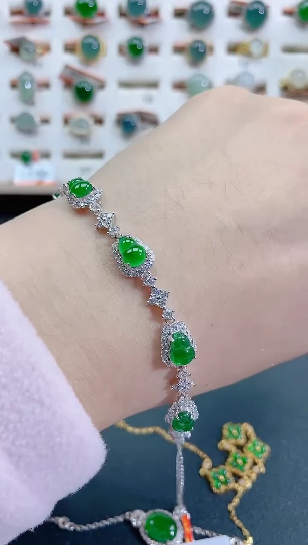 银S925镶嵌手链翡翠 天然翡翠