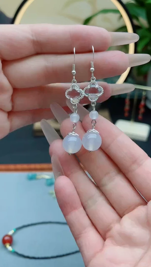 玛瑙/玉髓耳饰银S925镶嵌8856