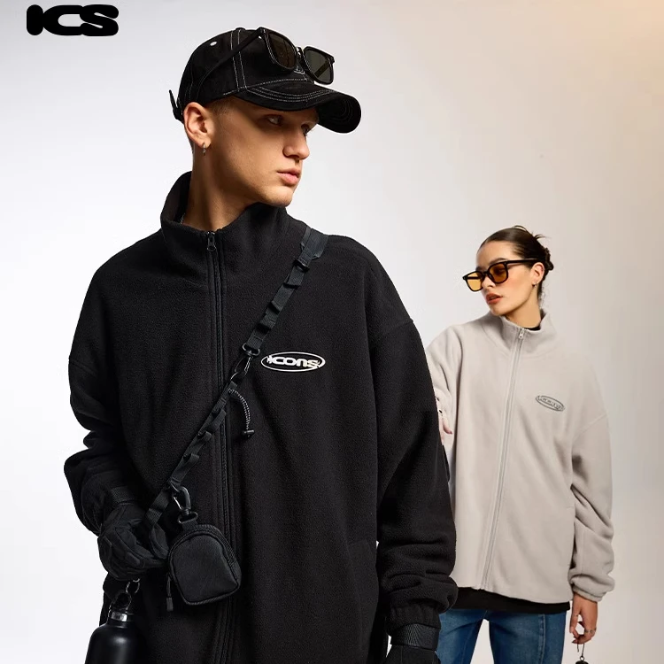 iconslab立领摇粒绒开衫男女冬季宽松情侣国潮CleanFit外套