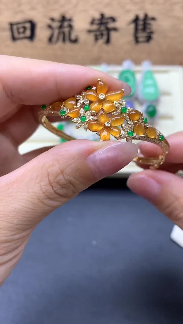 【闪购商品】翡翠手镯18K金镶嵌479-中国好珍宝