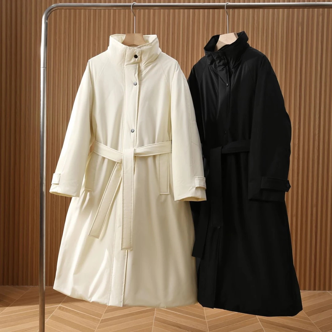 真鹅绒！绝美~高级设计线90鹅绒长款廓形户外收腰保暖鹅绒羽绒服