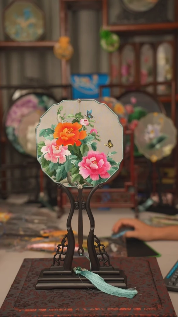 扇子团扇 绣花双面非遗