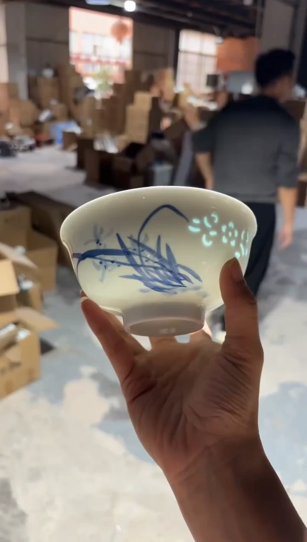 白瓷兰花手绘米饭碗2个微瑕