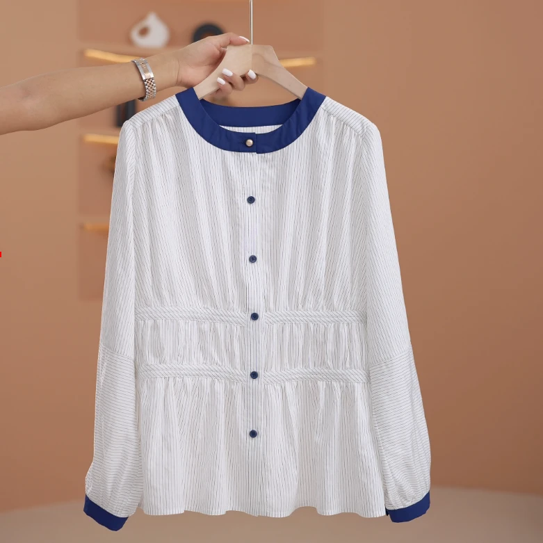 【现货】【荣荣】撞色百搭条纹时尚衬衫上衣-Y12052-GB