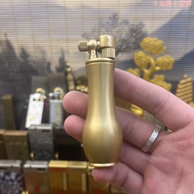 纯黄铜煤油打火机如意净瓶砂轮点火复古便携手工黄铜一体机经典