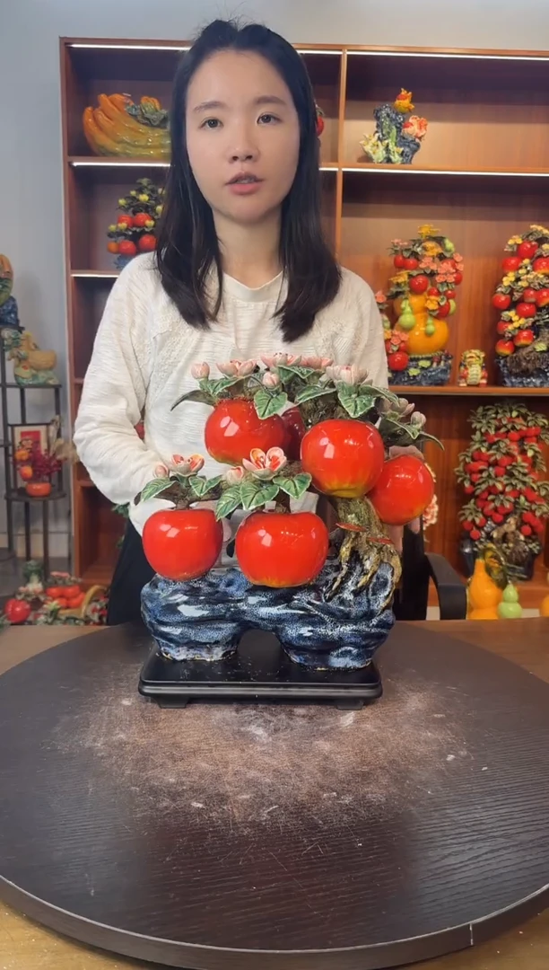 陶瓷六苹果树摆件