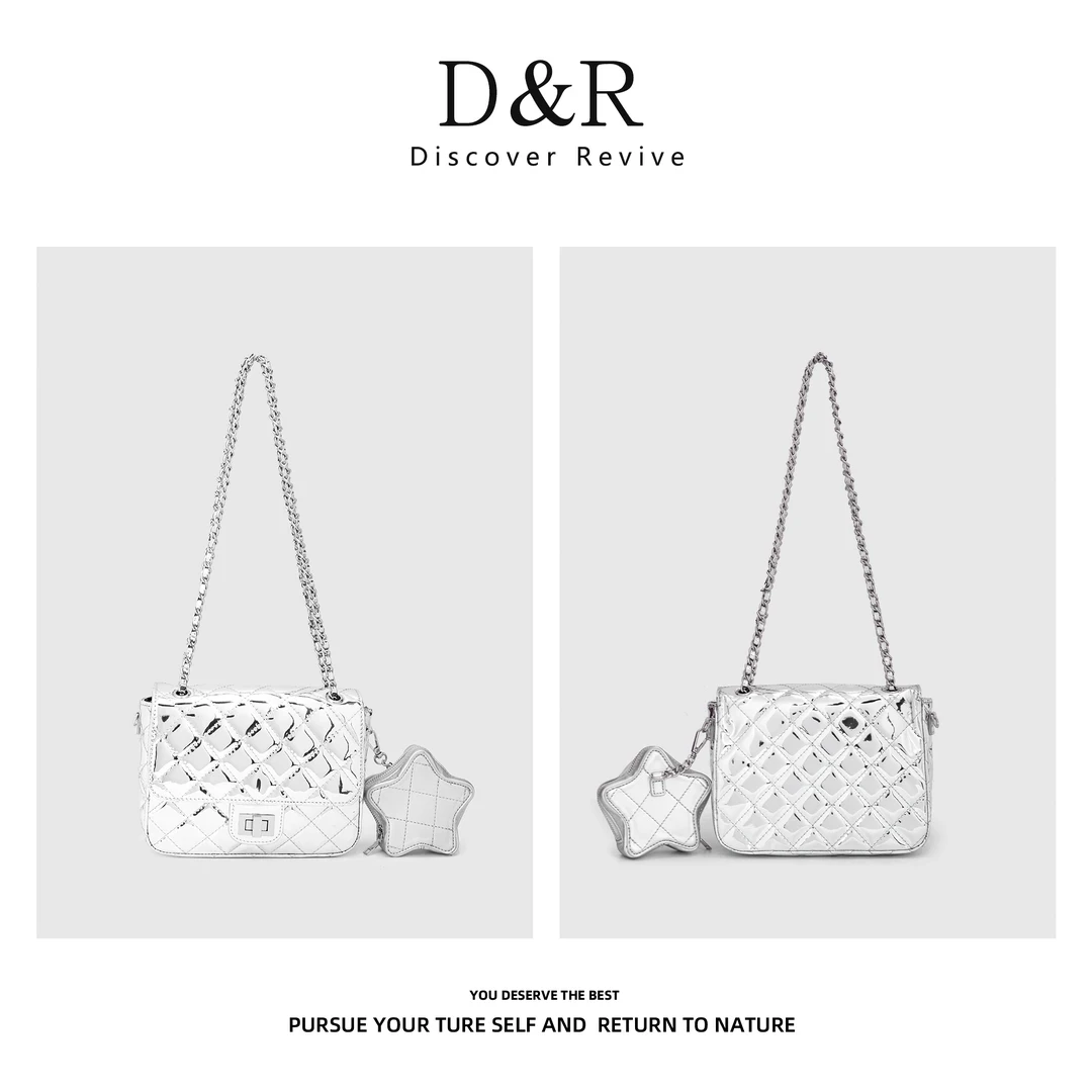 Discover Revive原创设计欧若风时尚百搭手提斜跨包E633-银