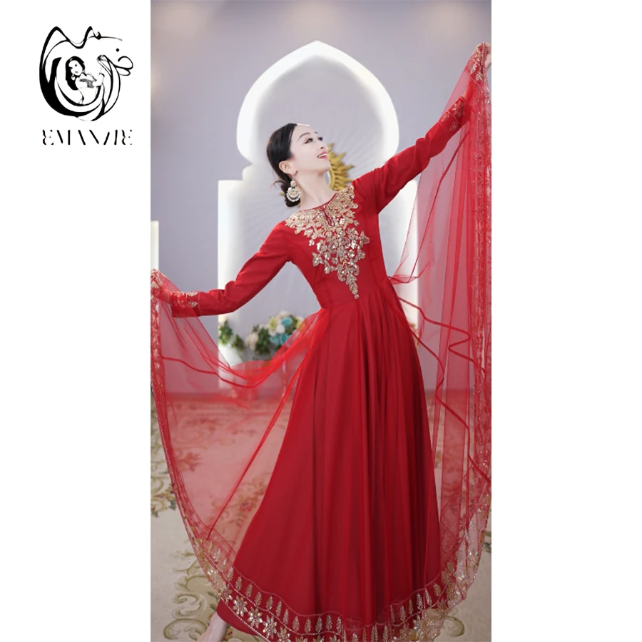 A2650依曼之舞异域风情刺绣修身百搭新疆舞蹈连衣裙大摆连衣裙