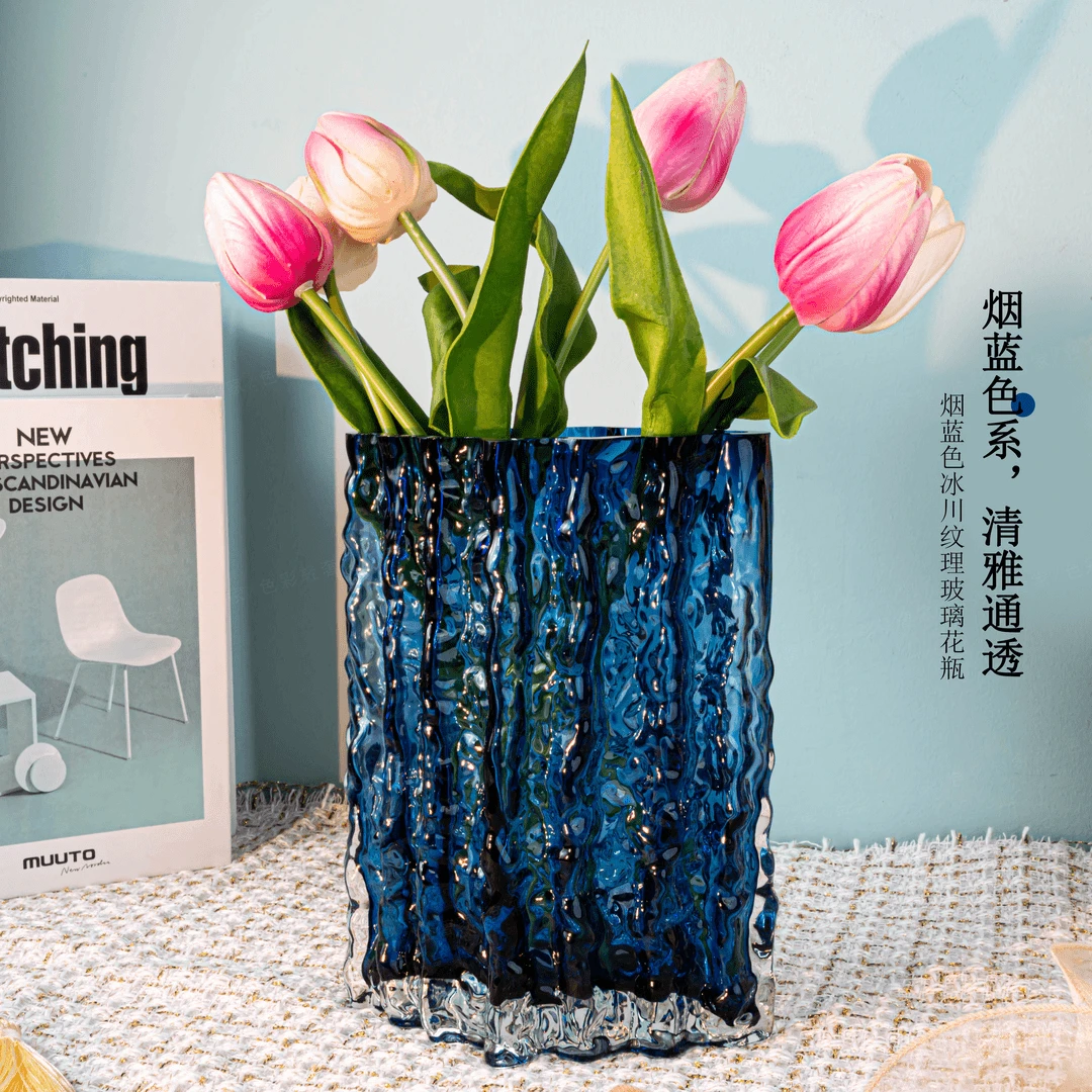 北欧风冰川玻璃花瓶高级感客厅家居餐桌装饰品摆件