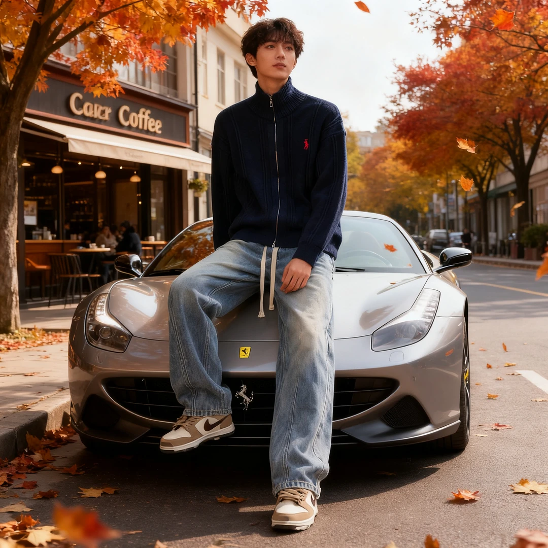 秋冬新款LA夫立领时尚绵羊毛情侣款针织外套老钱风时尚百搭外套