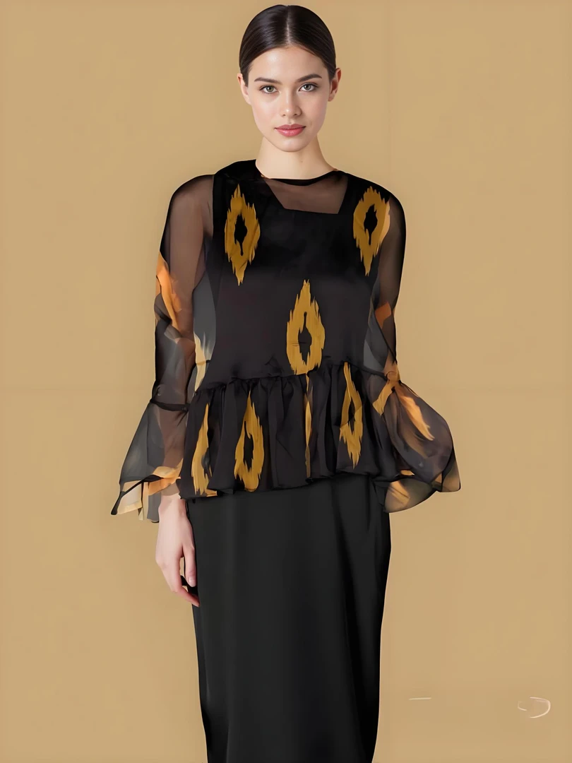 新疆包邮-A37#艾特莱斯长袖连衣裙显瘦气质家居服夏天设计感