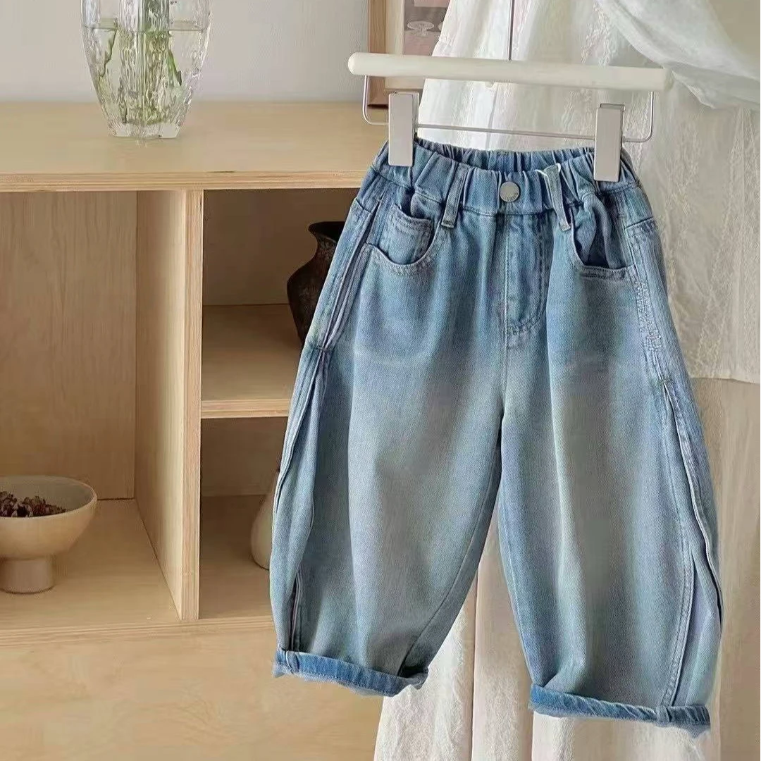 C25814春装2025新款男童韩版潮流阔腿牛仔裤