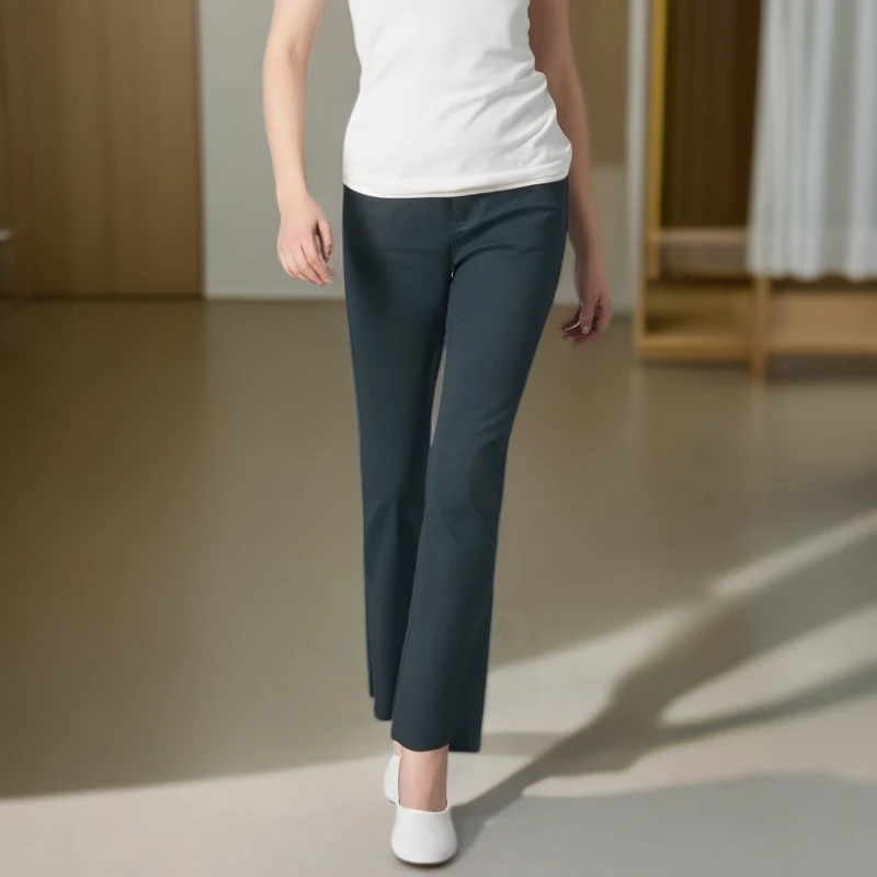 气质修身裤弹力薄款黑色长裤显瘦高腰直筒时尚百搭女士女裤夏季