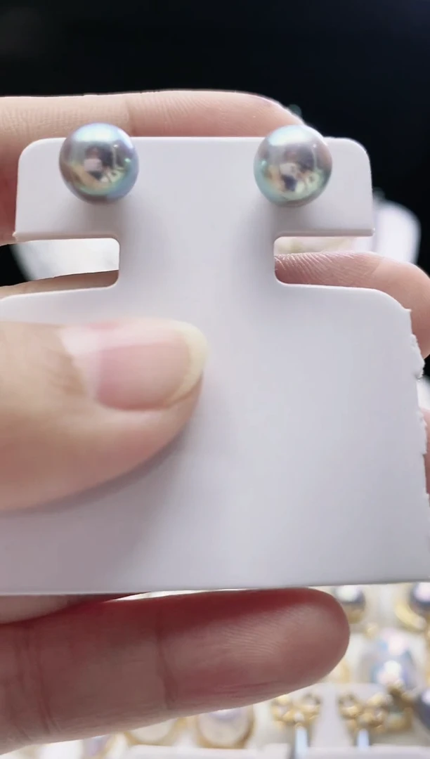 银S925镶嵌耳钉海水珍珠?**?海水真多麻珍珠耳钉