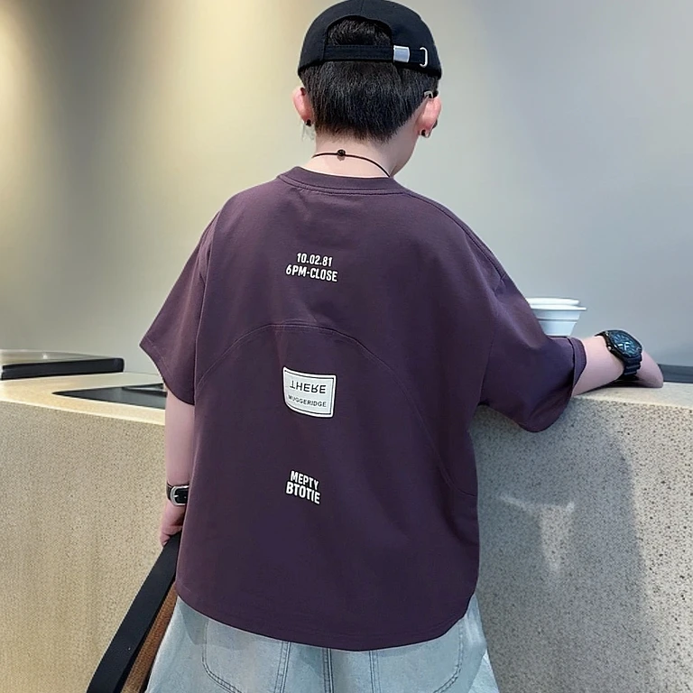 纯棉儿童网红夏季宽松潮流潮牌印花个性帅气潮服男童男宝女宝半袖