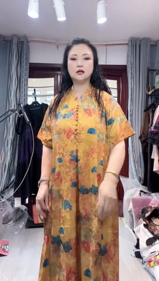 浅**晴黄色中国风连衣裙