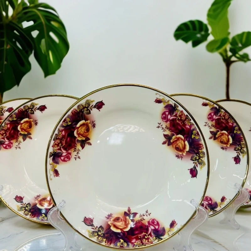 新疆包邮【紫色拉面盘10个】陶瓷盘子紫色玫瑰拉面盘家用高档盘子