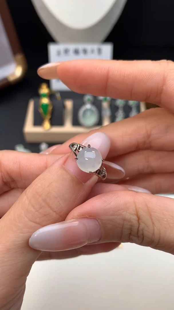 翡翠银S925镶嵌颈饰蛋面戒指