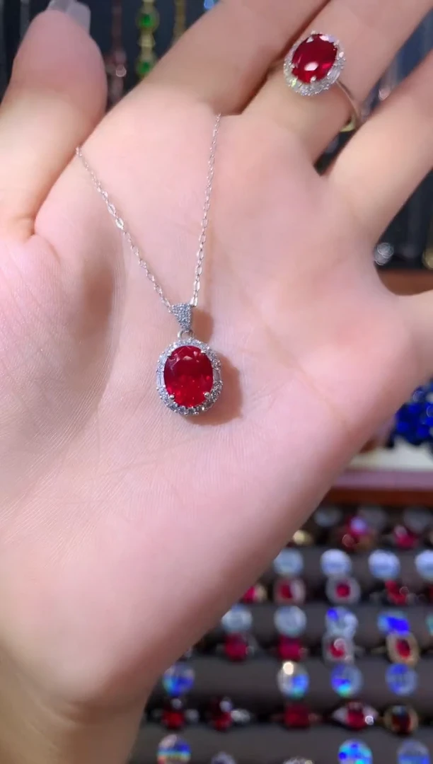 吊坠(赠链)银S925镶嵌红宝石810银色