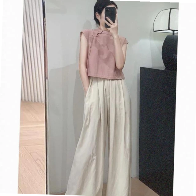 显瘦时尚女装唐装上衣高端奢华气质今年流行阔腿裤两件套装夏装