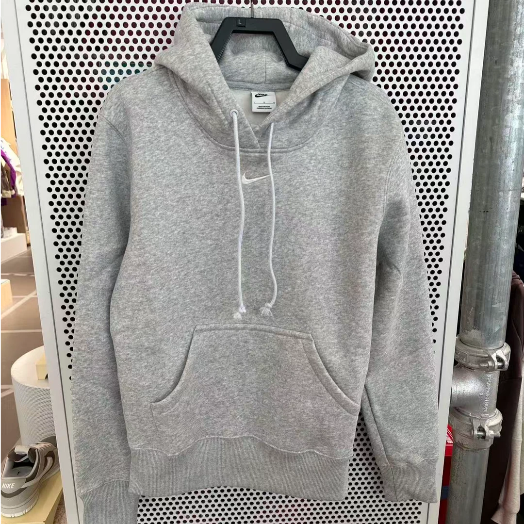 NIKE女子浅灰常规套头帽衫卫衣加薄绒HF6840-043