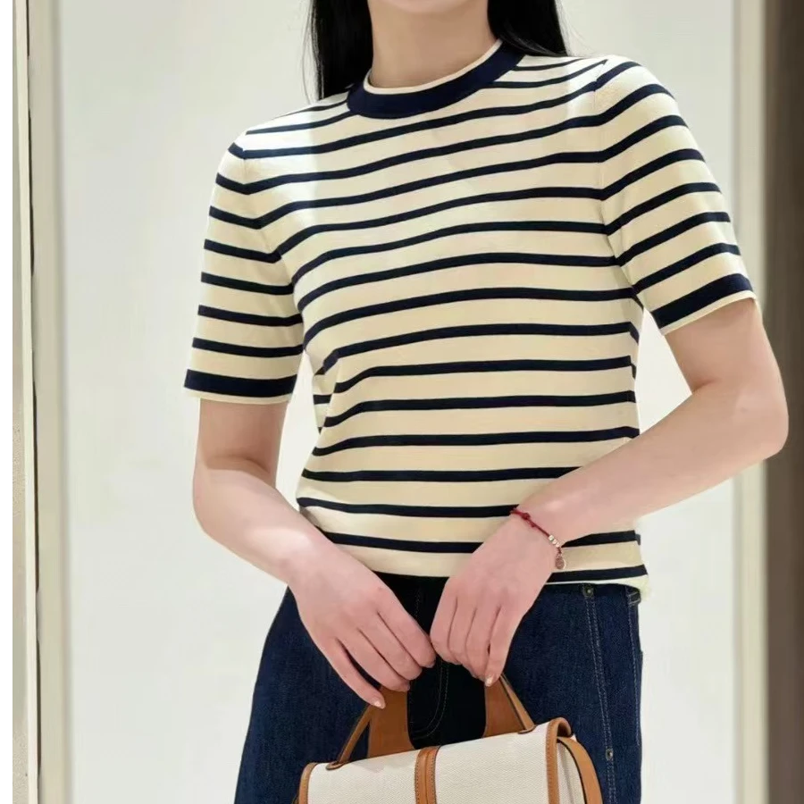 【大牌同款】天丝棉小禾家同款海魂衫女蓝白条纹t恤衫显瘦百搭短袖A