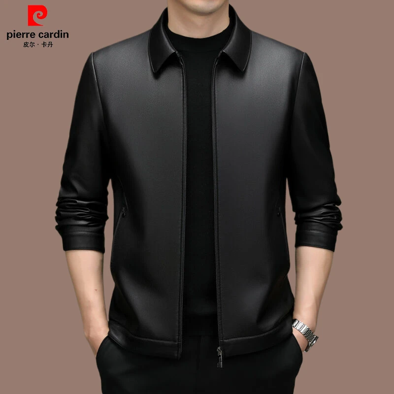 皮尔卡丹男士春季新款高档翻领皮衣薄款外套商务男百搭轻奢男装