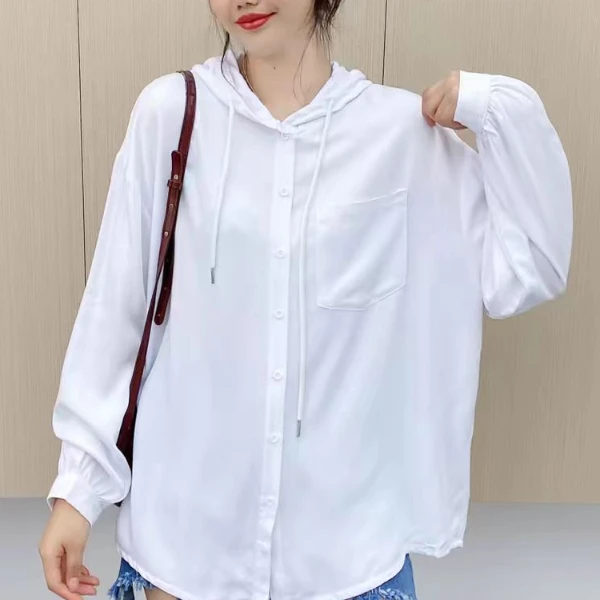 【宠粉浮力】外套女夏季宽松纯色衬衣开衫长袖外搭防晒上衣A606
