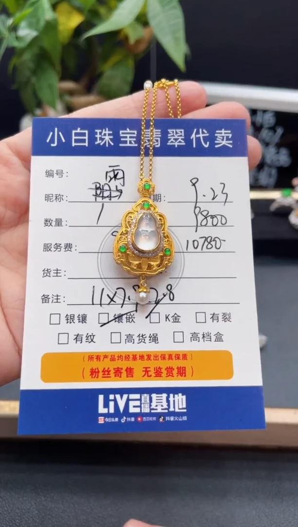 吊坠(不含链)18K金镶嵌翡翠雨*设计款