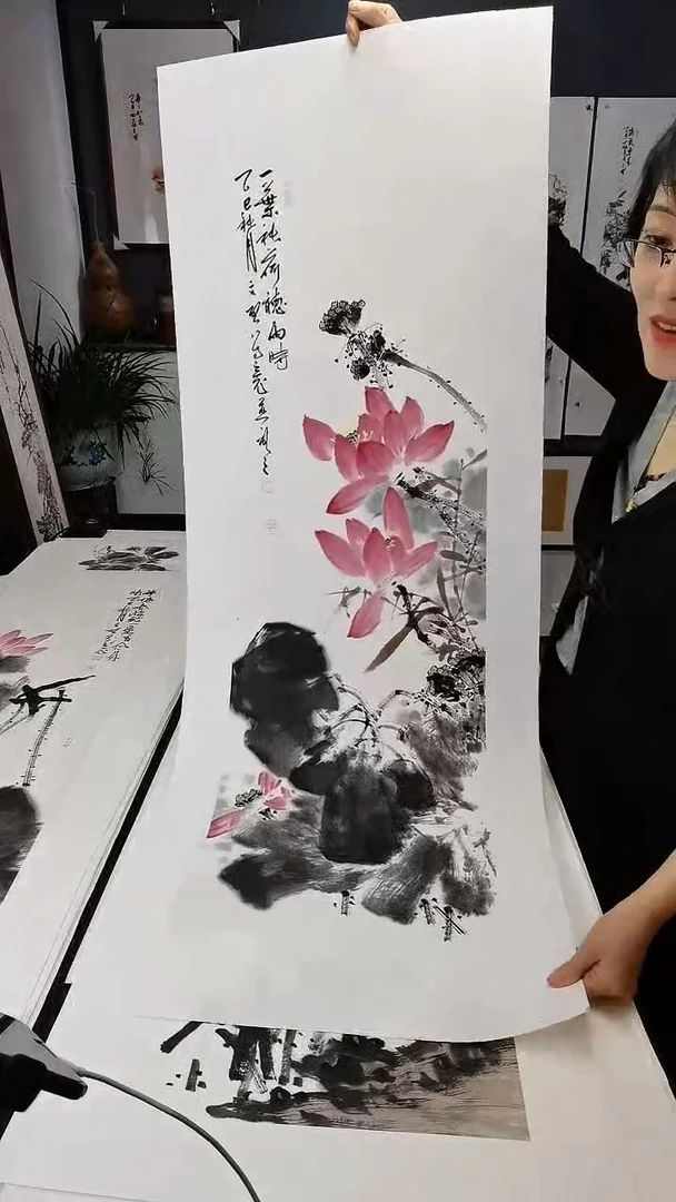 一叶秋荷听雨时110*35cm