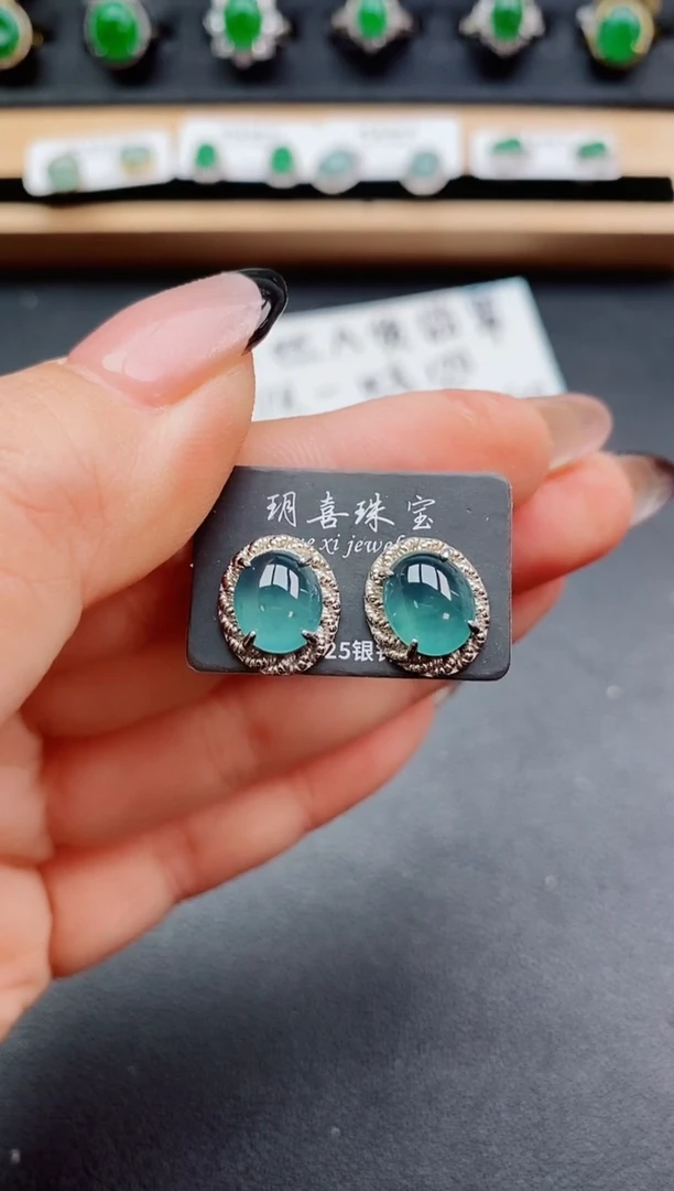 翡翠银S925镶嵌耳饰5800