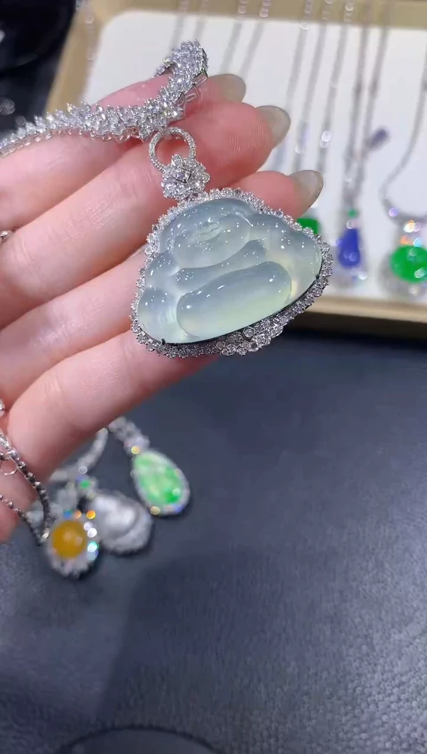 翡翠18K金镶嵌吊坠(不含链)159-佛公（不含链扣